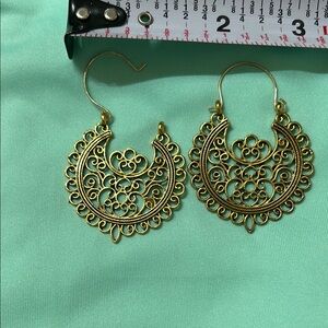 Gold Filigree Peacock Drop Earrings